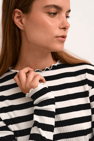 CANDACE BIG STRIPE LONG SLEEVE EGRET/METEORITE