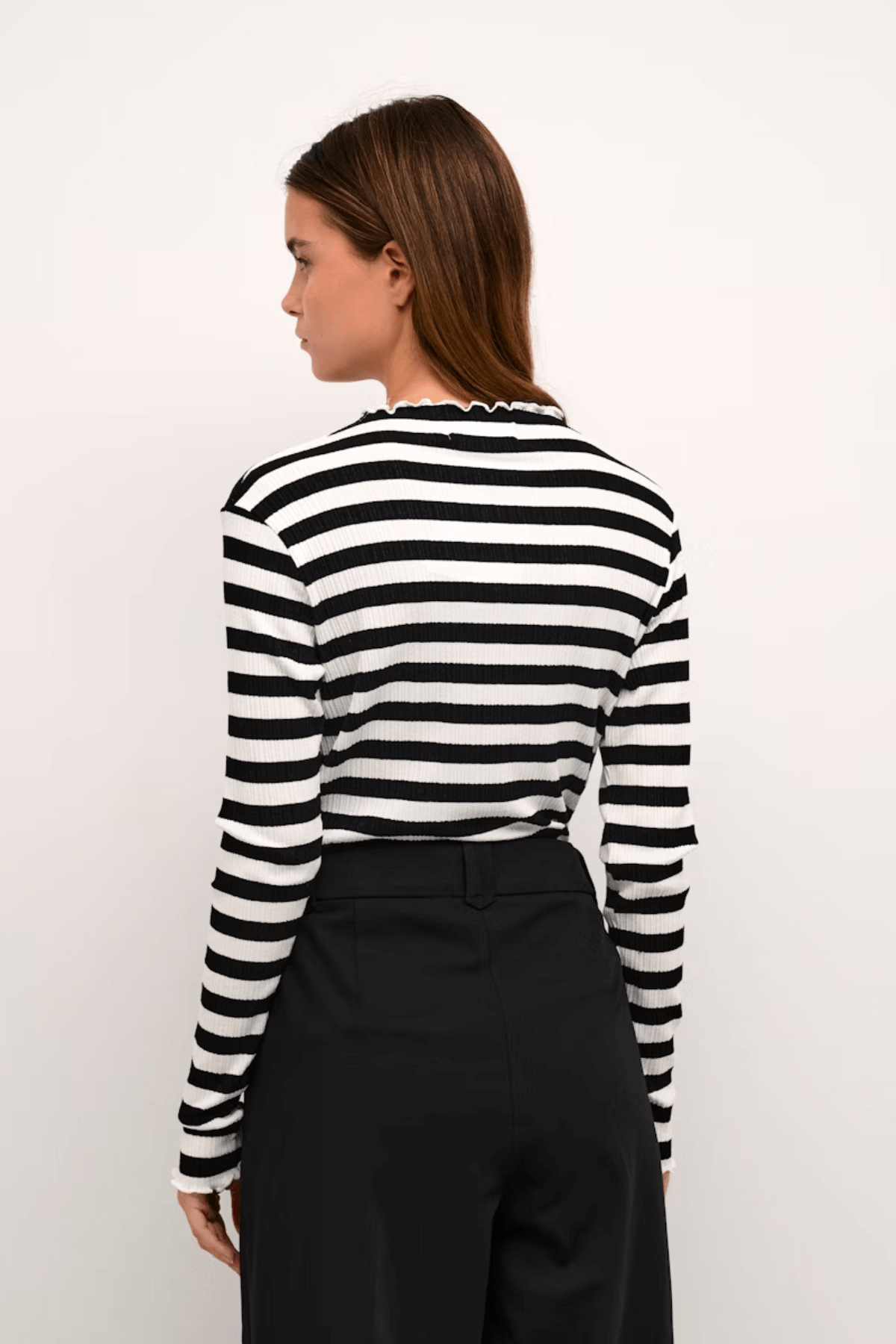 CANDACE BIG STRIPE LONG SLEEVE EGRET/METEORITE