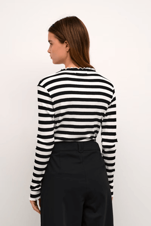 CANDACE BIG STRIPE LONG SLEEVE EGRET/METEORITE