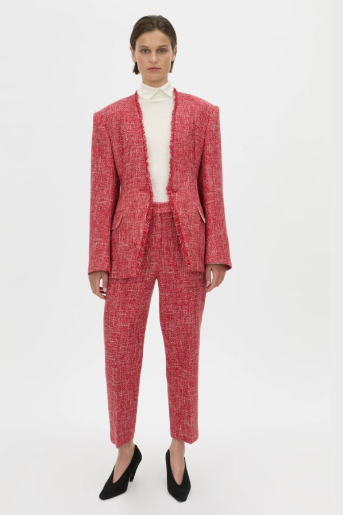 CARMINE FITTED COLLARLESS BLAZER RED