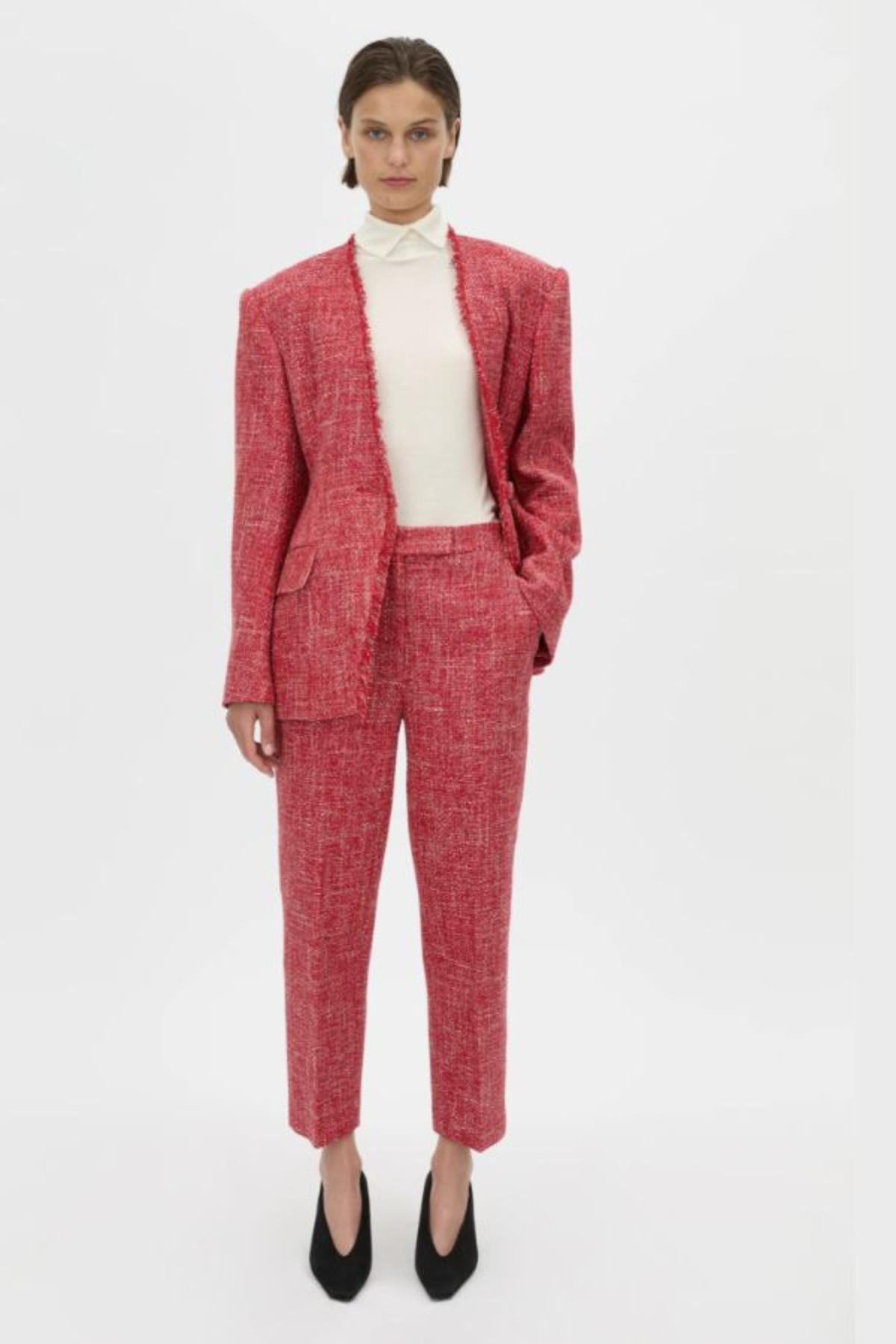 CARMINE FITTED COLLARLESS BLAZER RED