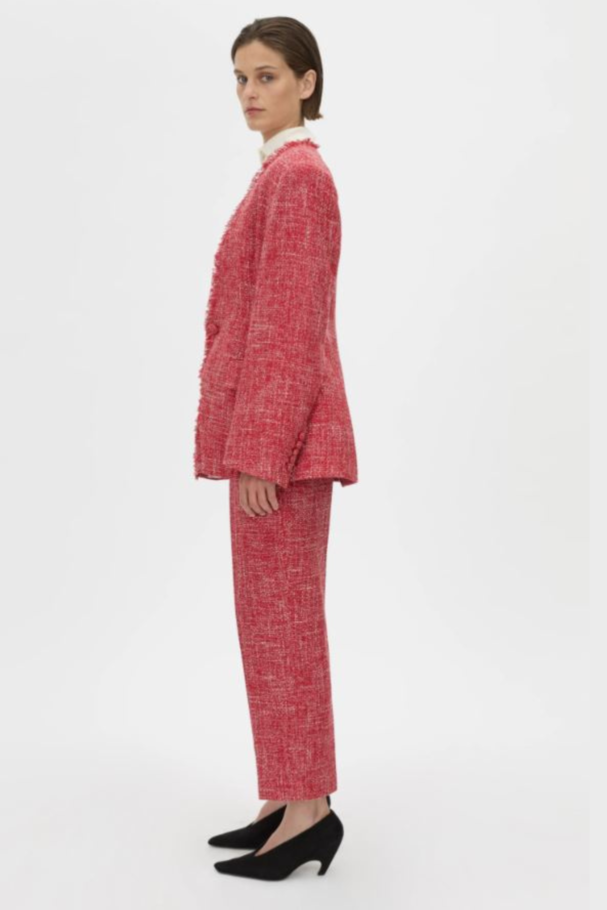 CARMINE FITTED COLLARLESS BLAZER RED