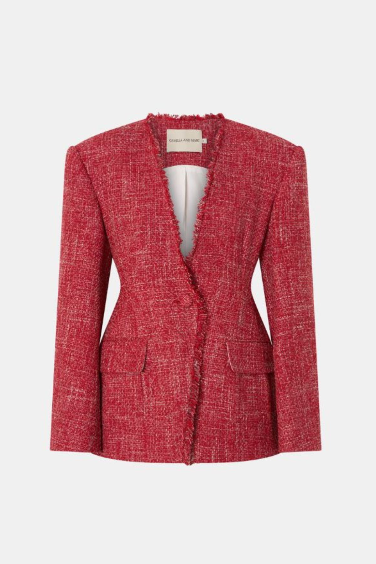CARMINE FITTED COLLARLESS BLAZER RED