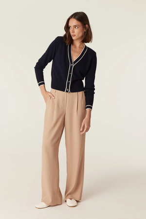 CASHWOOL CONTRAST V CARDIGAN NAVY