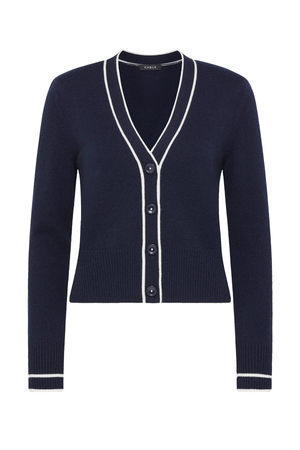 CASHWOOL CONTRAST V CARDIGAN NAVY