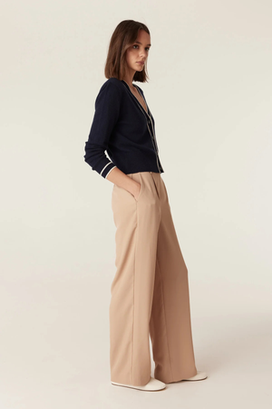 CASHWOOL CONTRAST V CARDIGAN NAVY