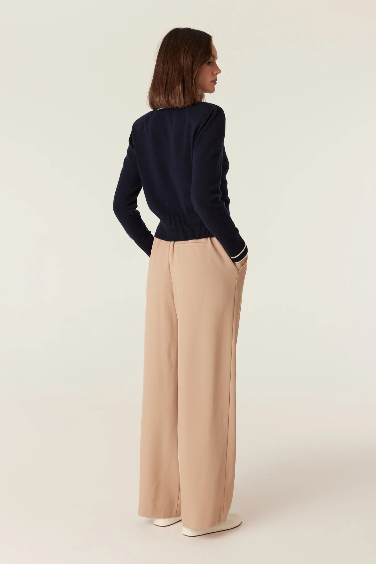 CASHWOOL CONTRAST V CARDIGAN NAVY