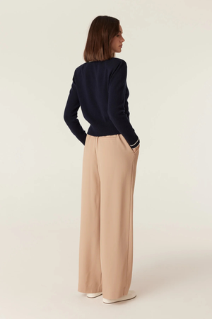 CASHWOOL CONTRAST V CARDIGAN NAVY