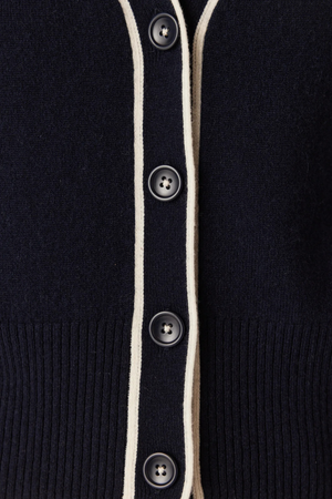 CASHWOOL CONTRAST V CARDIGAN NAVY