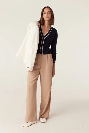 CASHWOOL CONTRAST V CARDIGAN NAVY