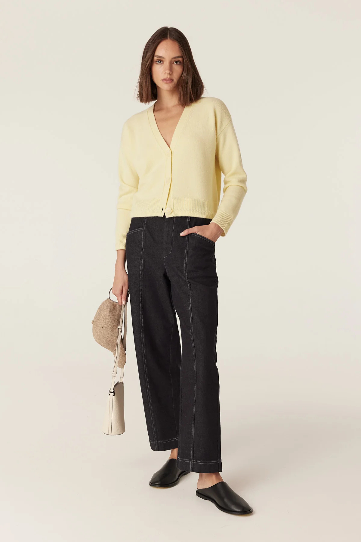CASHWOOL V CARDIGAN PALE LEMON