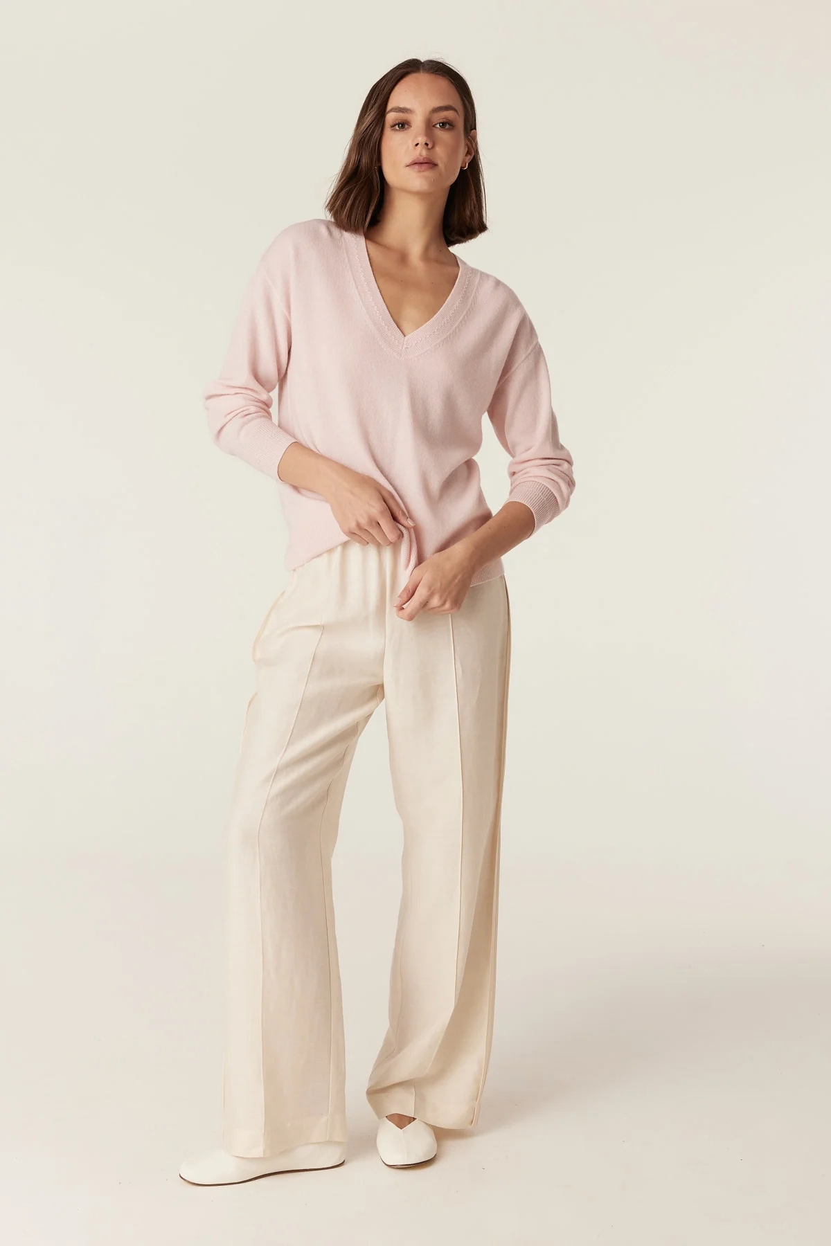 CASHWOOL V JUMPER PALE PINK