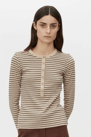 CASSIAN BUTTON DOWN STRIPE TOP OATMEAL