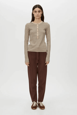 CASSIAN BUTTON DOWN STRIPE TOP OATMEAL