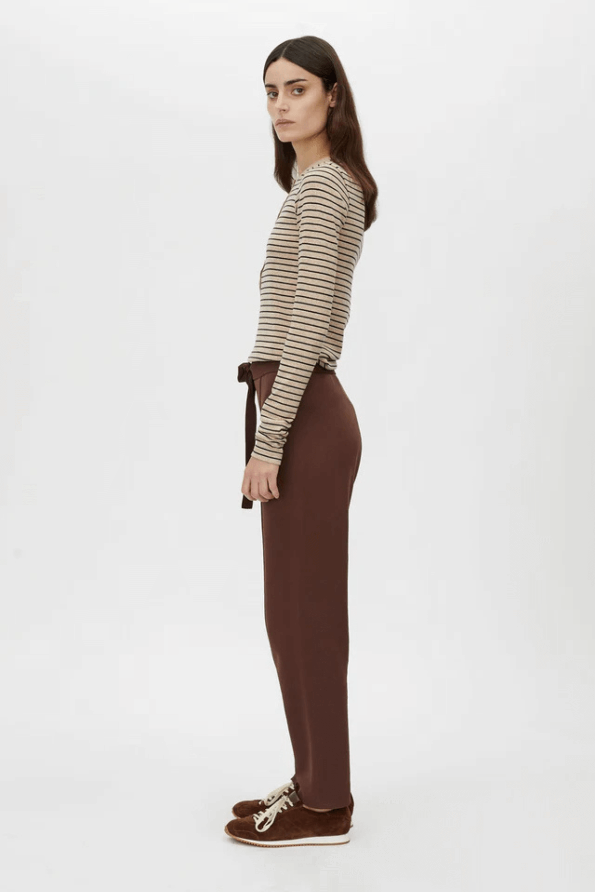 CASSIAN BUTTON DOWN STRIPE TOP OATMEAL