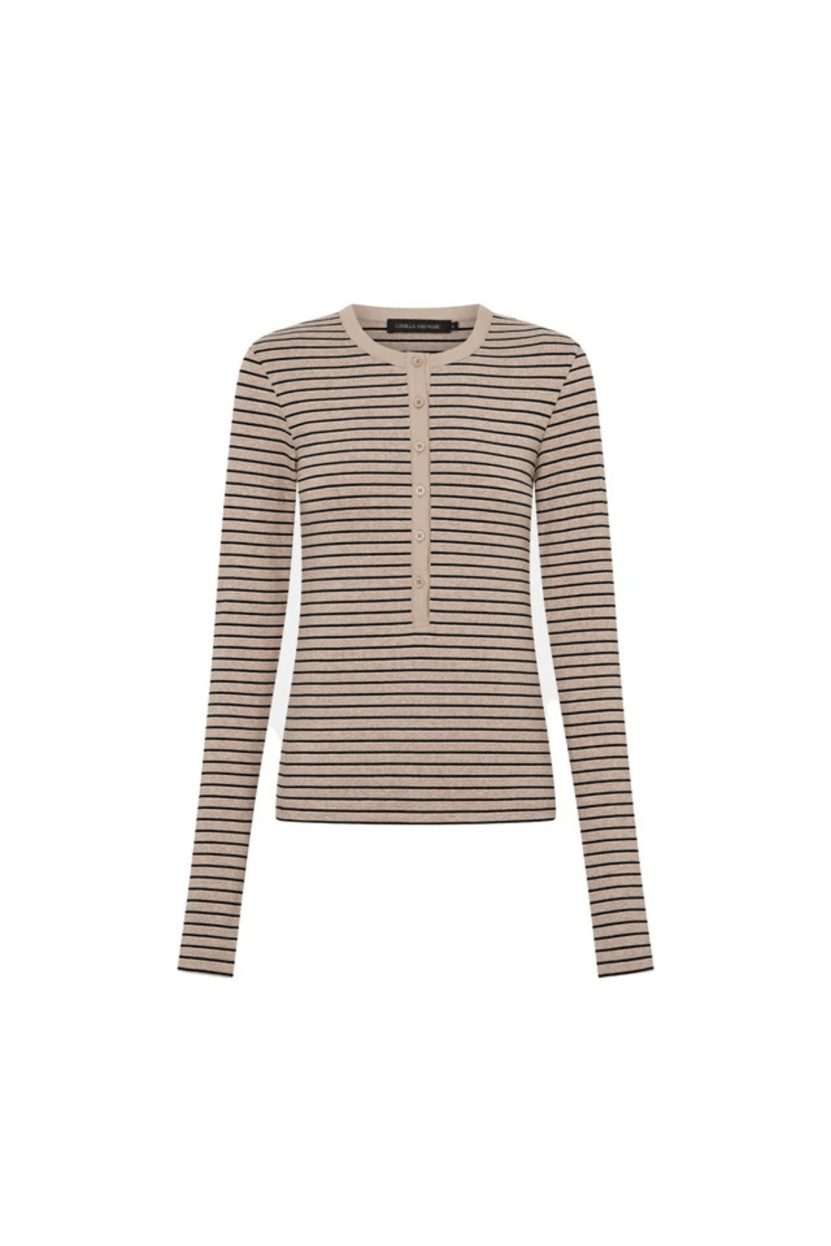 CASSIAN BUTTON DOWN STRIPE TOP OATMEAL