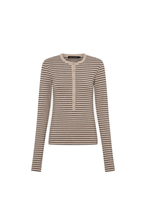 CASSIAN BUTTON DOWN STRIPE TOP OATMEAL