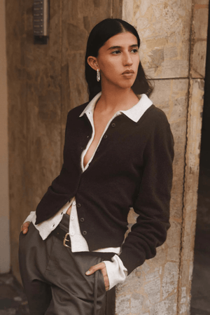 CELIA MERINO KNIT CARDIGAN DARK COCAO