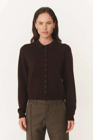 CELIA MERINO KNIT CARDIGAN DARK COCAO