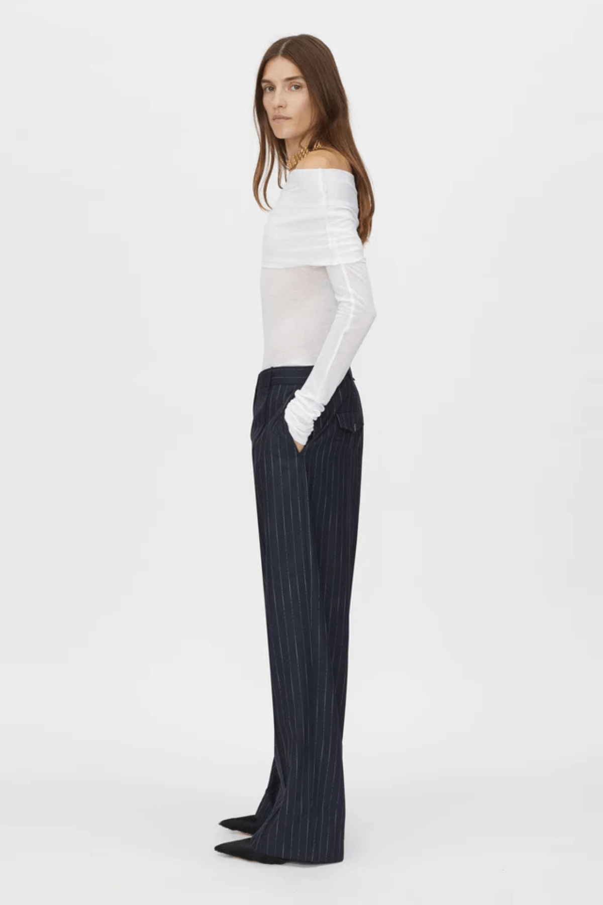 CLEMENCE PANT NAVY PINSTRIPE
