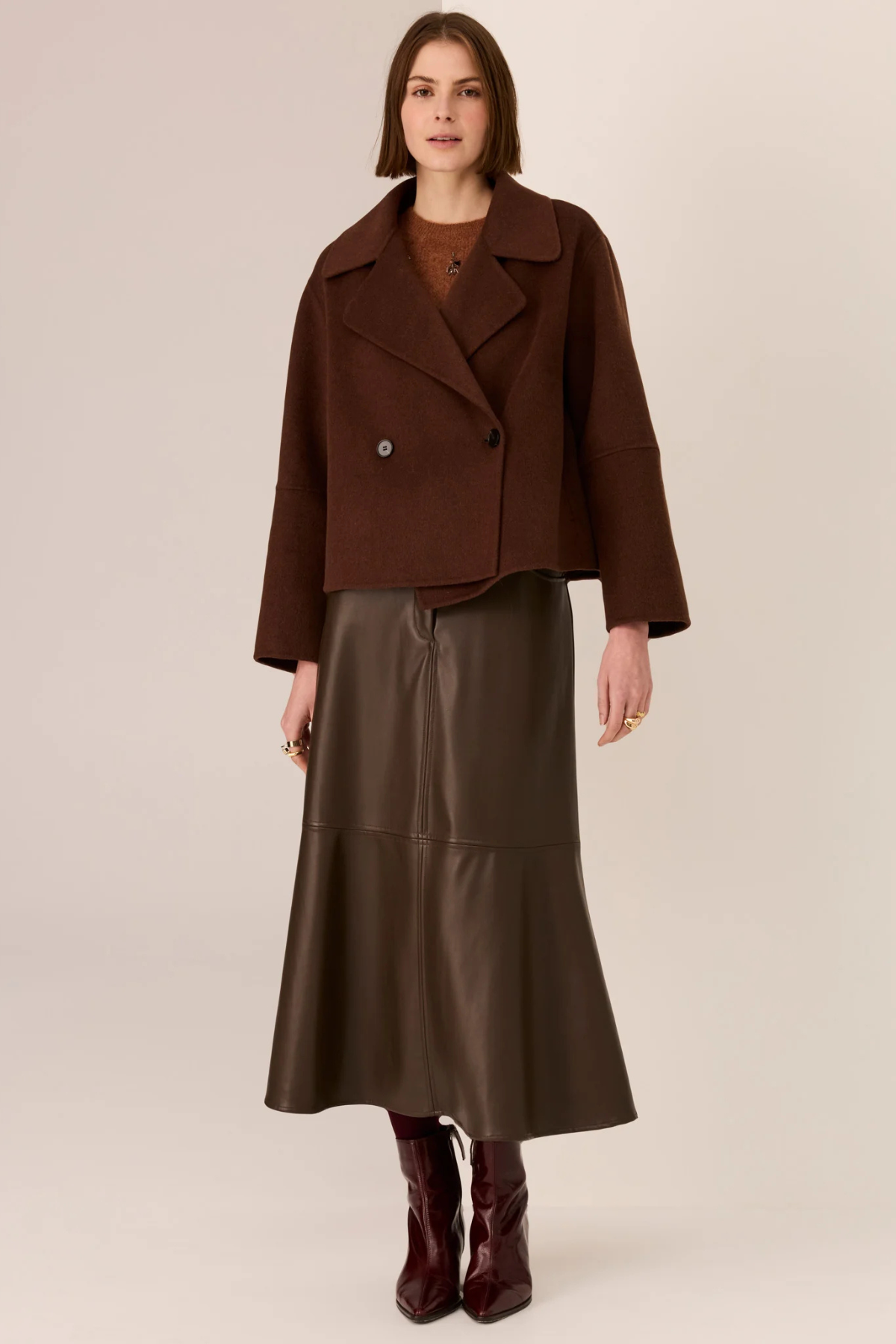 COHEN CROPPED WOOL COAT WALNUT