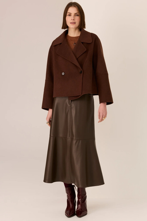 COHEN CROPPED WOOL COAT WALNUT
