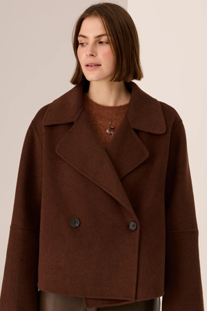 COHEN CROPPED WOOL COAT WALNUT