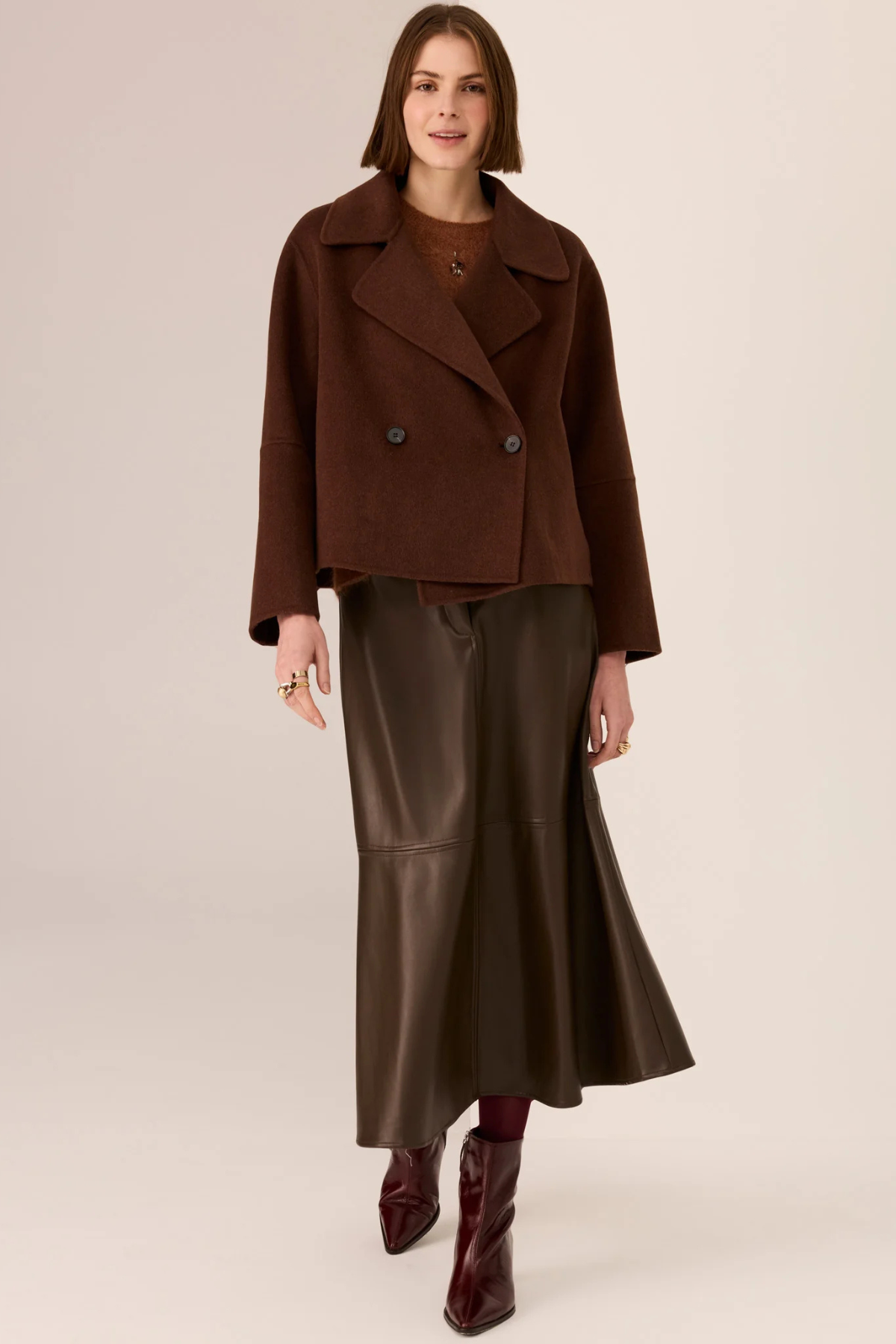 COHEN CROPPED WOOL COAT WALNUT