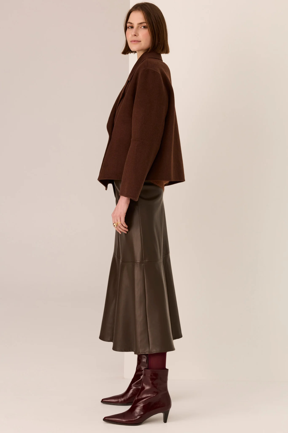 COHEN CROPPED WOOL COAT WALNUT