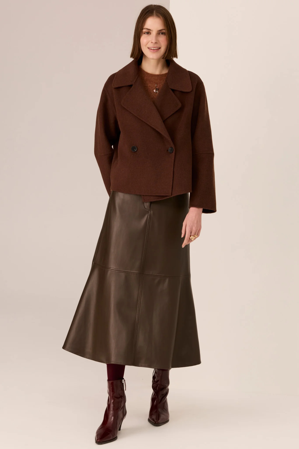 COHEN CROPPED WOOL COAT WALNUT