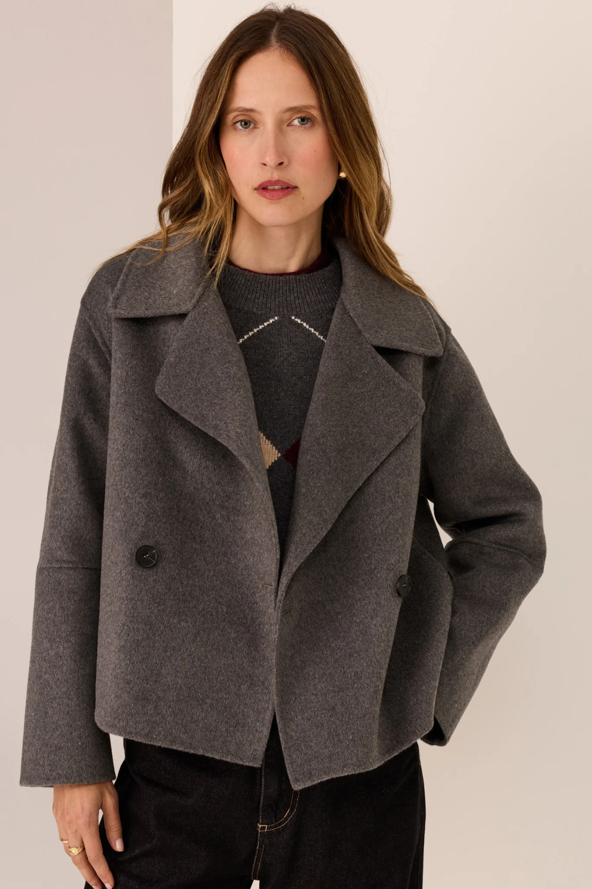 COHEN CROPPED WOOL COAT CHARCOAL