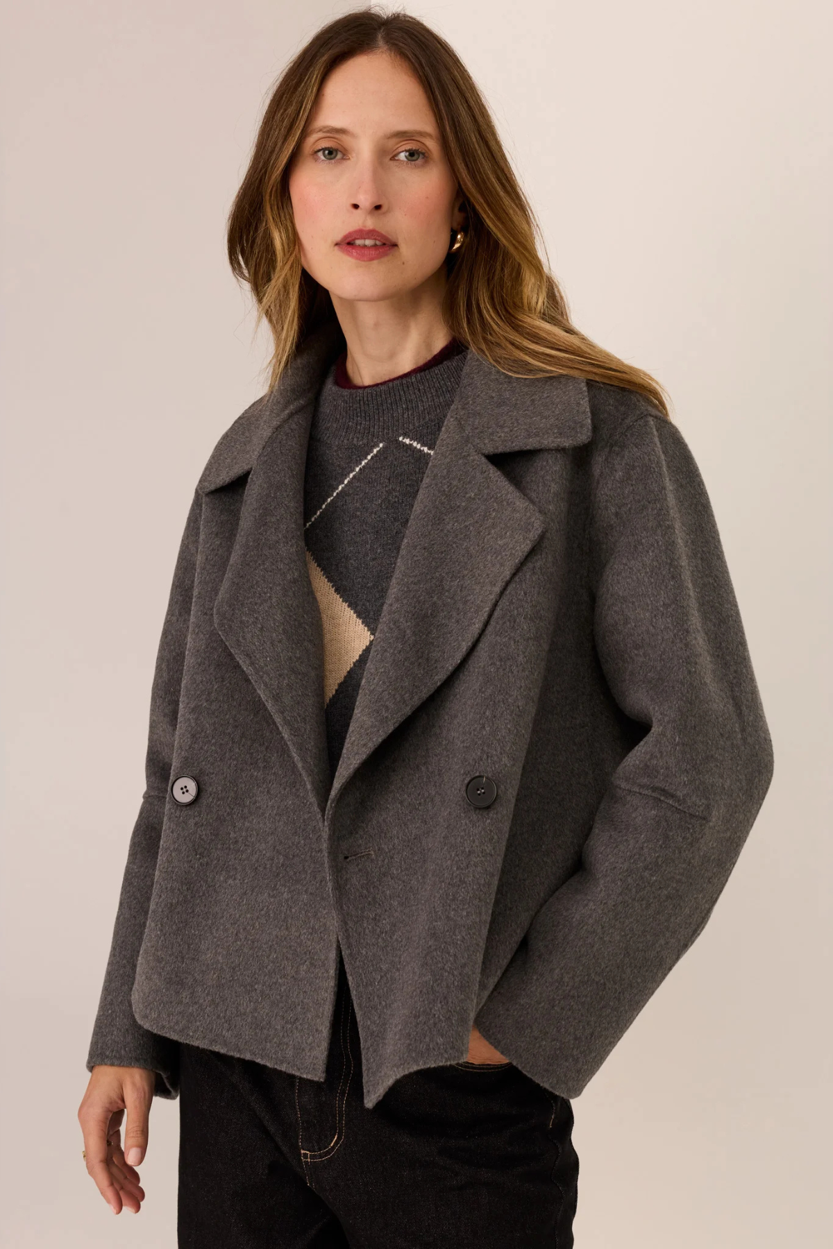 COHEN CROPPED WOOL COAT CHARCOAL