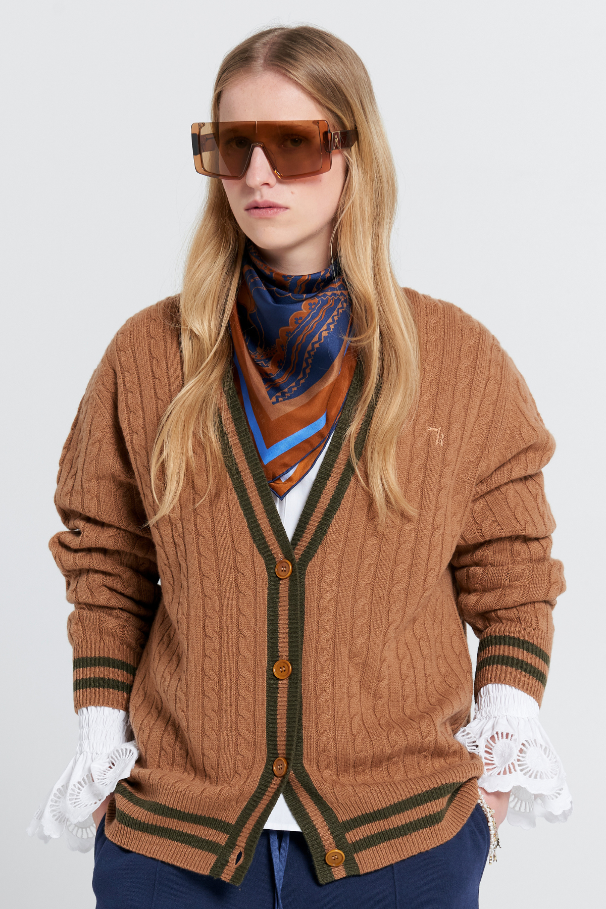 COLLEGIATE KNIT CARDIGAN TAN/OLIVE