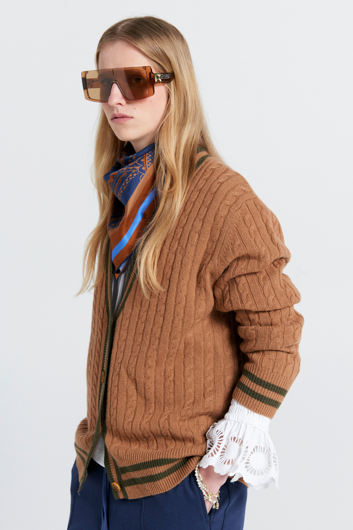 COLLEGIATE KNIT CARDIGAN TAN/OLIVE