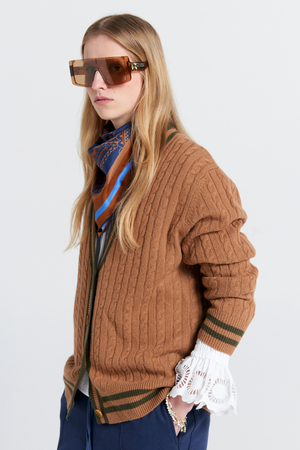 COLLEGIATE KNIT CARDIGAN TAN/OLIVE