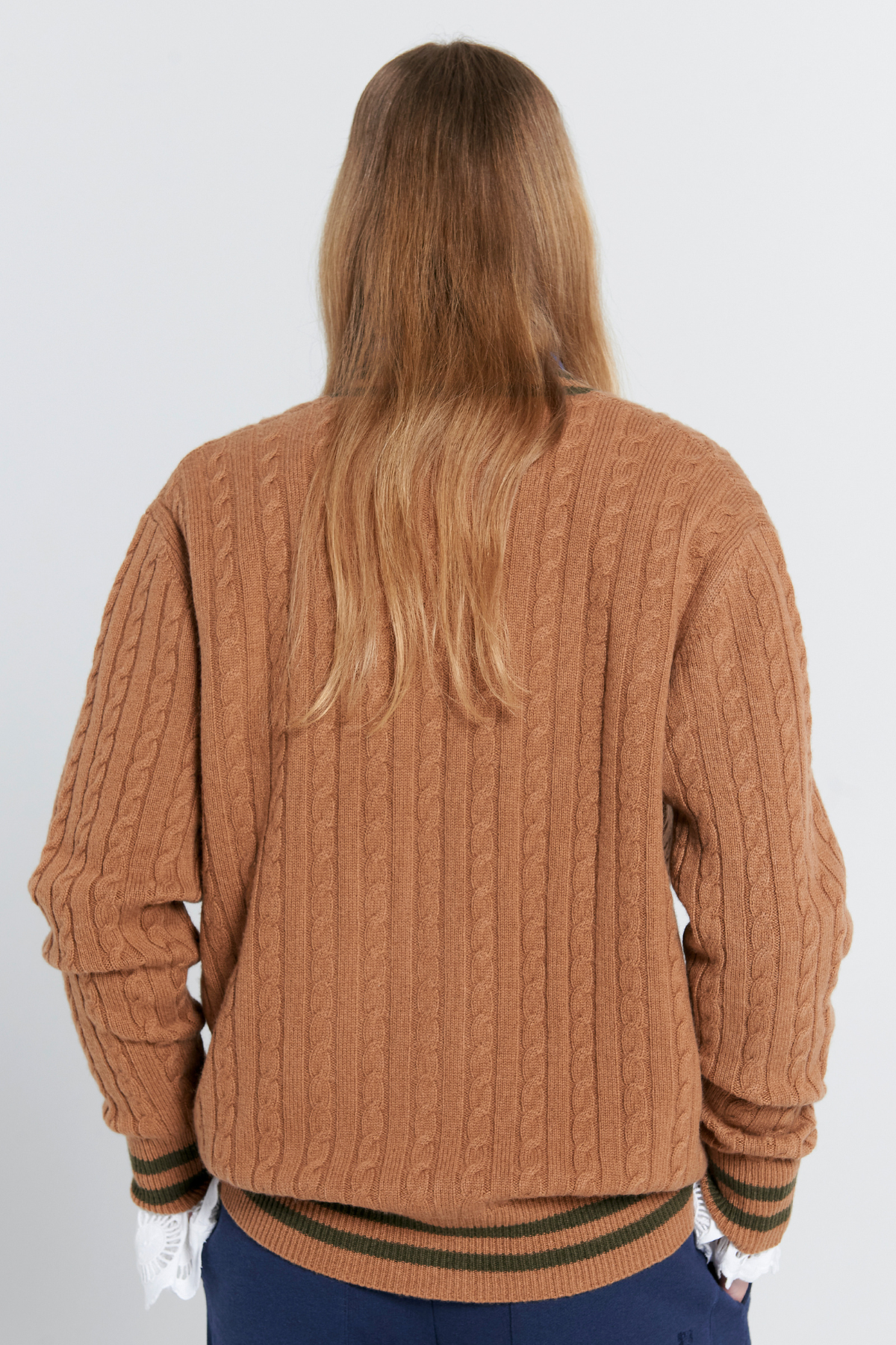 COLLEGIATE KNIT CARDIGAN TAN/OLIVE