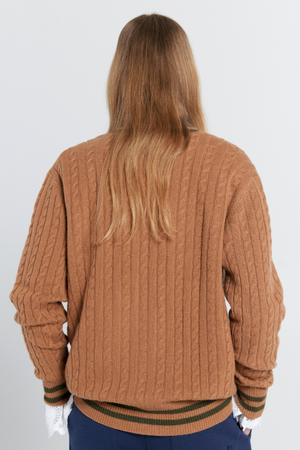 COLLEGIATE KNIT CARDIGAN TAN/OLIVE