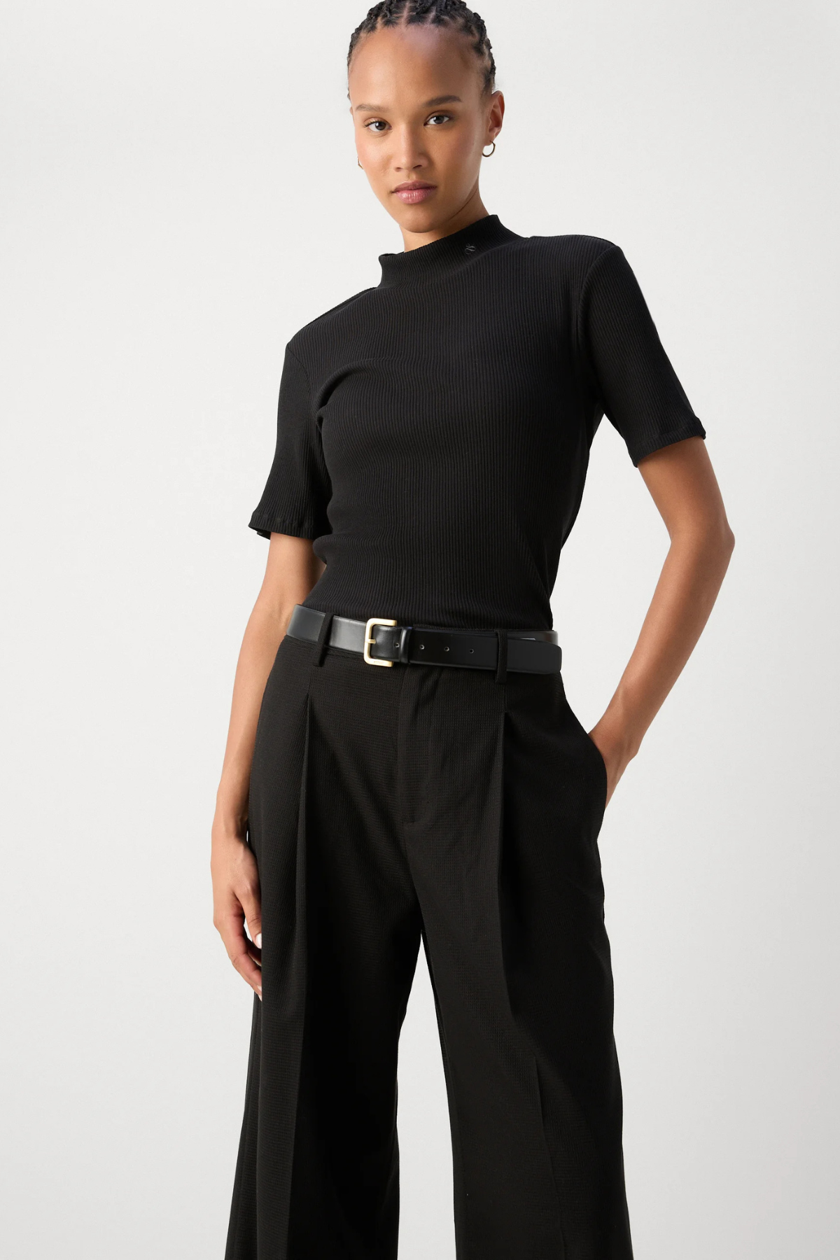 CORE MOCK NECK RIB T-SHIRT BLACK