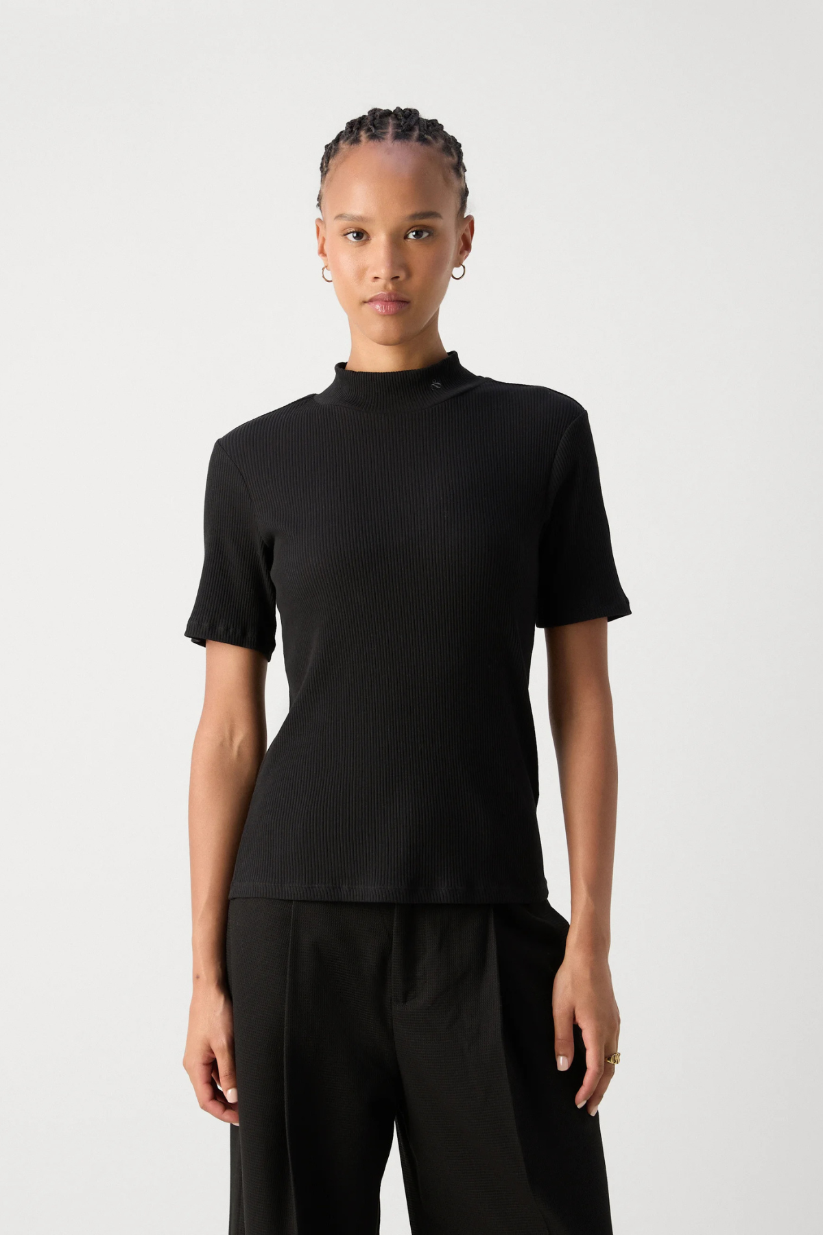 CORE MOCK NECK RIB T-SHIRT BLACK