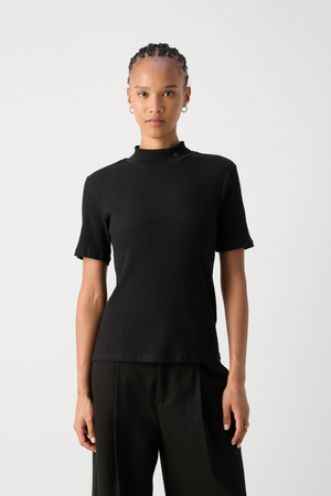 CORE MOCK NECK RIB T-SHIRT BLACK