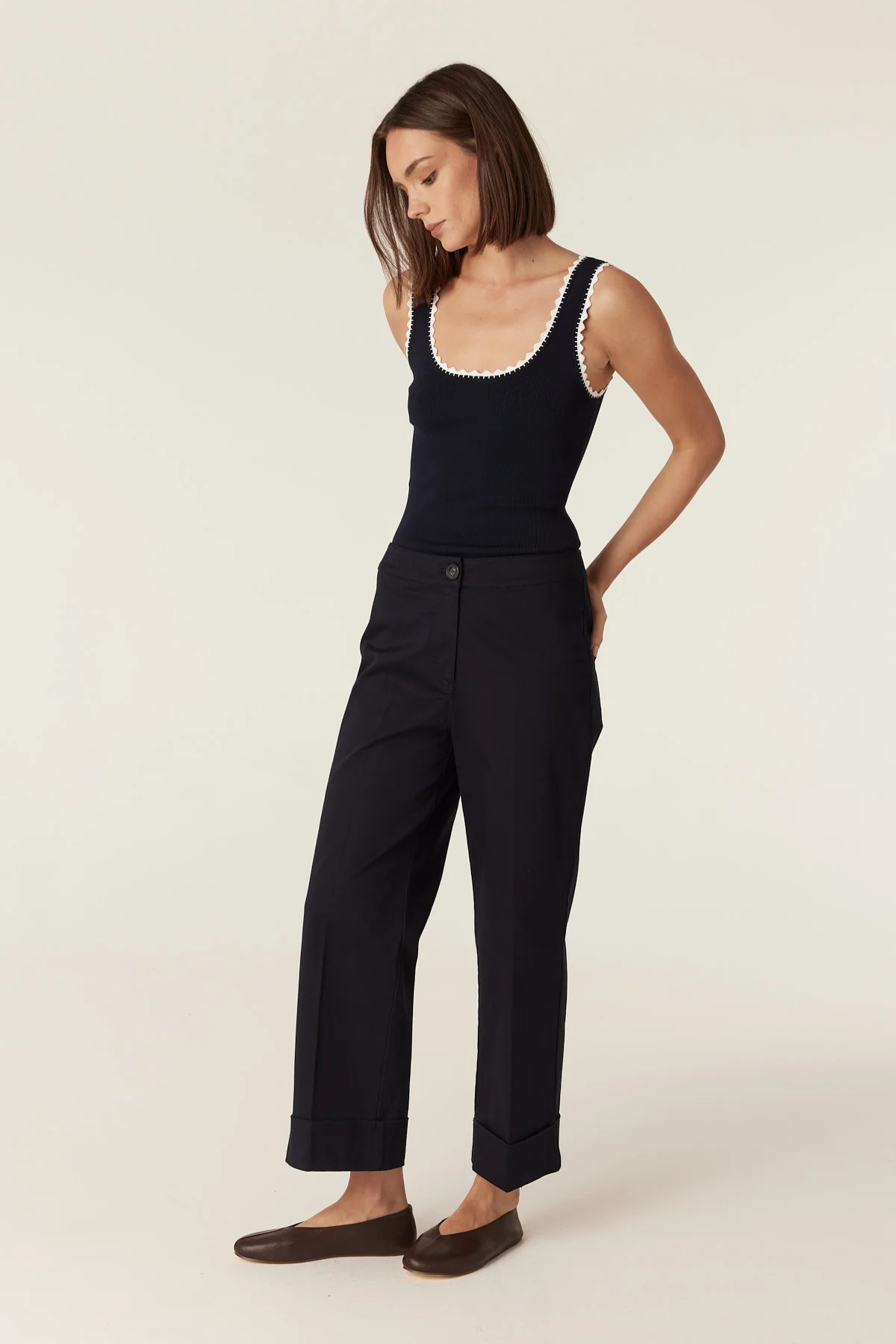 CREPE KNIT TANK NAVY