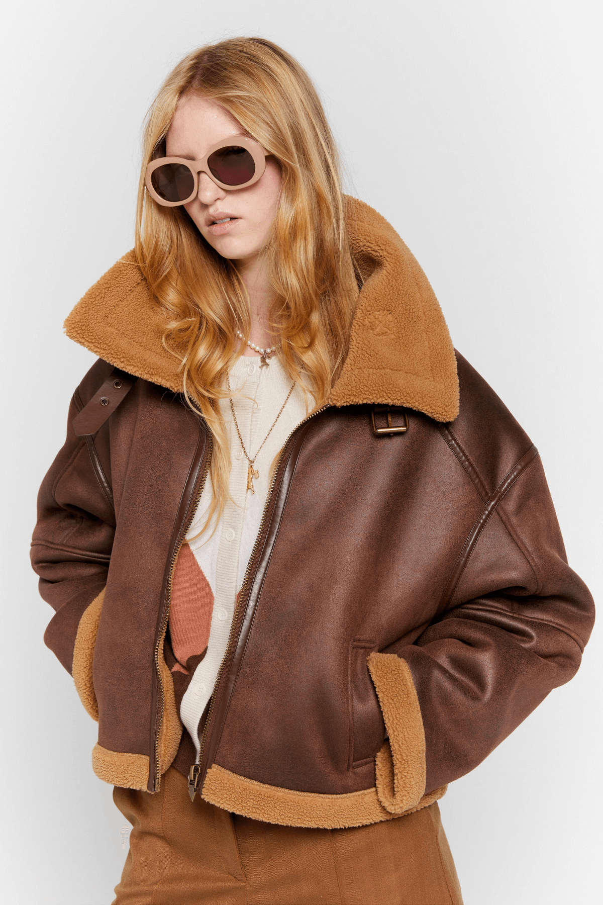 CROPPED AVIATOR JACKET BROWN/CHESTNUT
