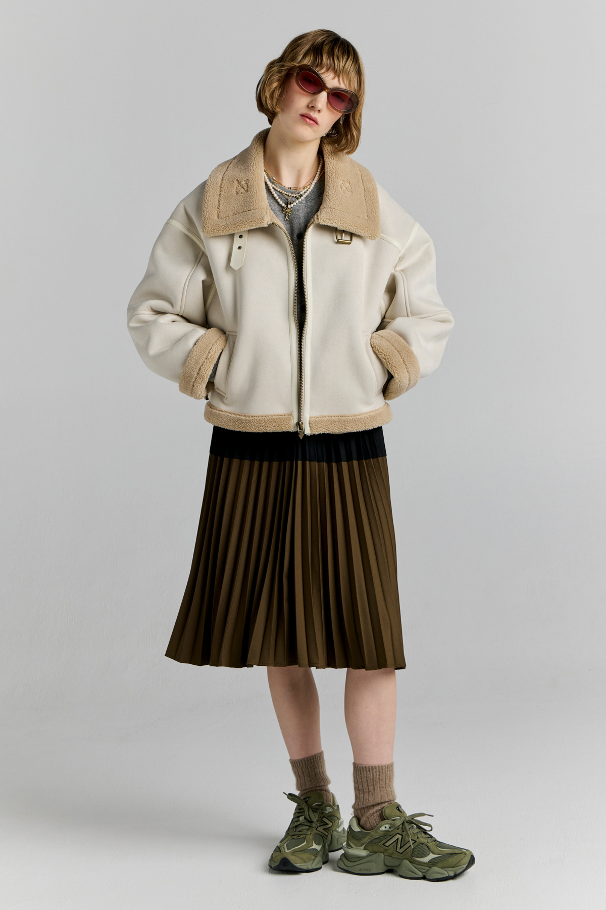 CROPPED AVIATOR JACKET ECRU
