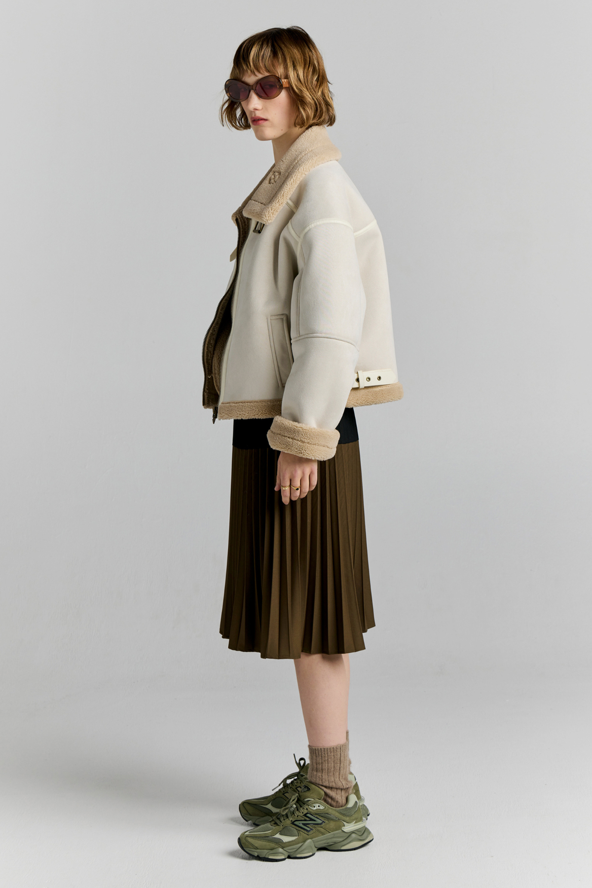 CROPPED AVIATOR JACKET ECRU