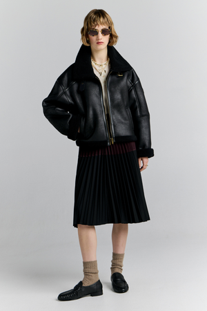 CROPPED AVIATOR JACKET BLACK/BROWN