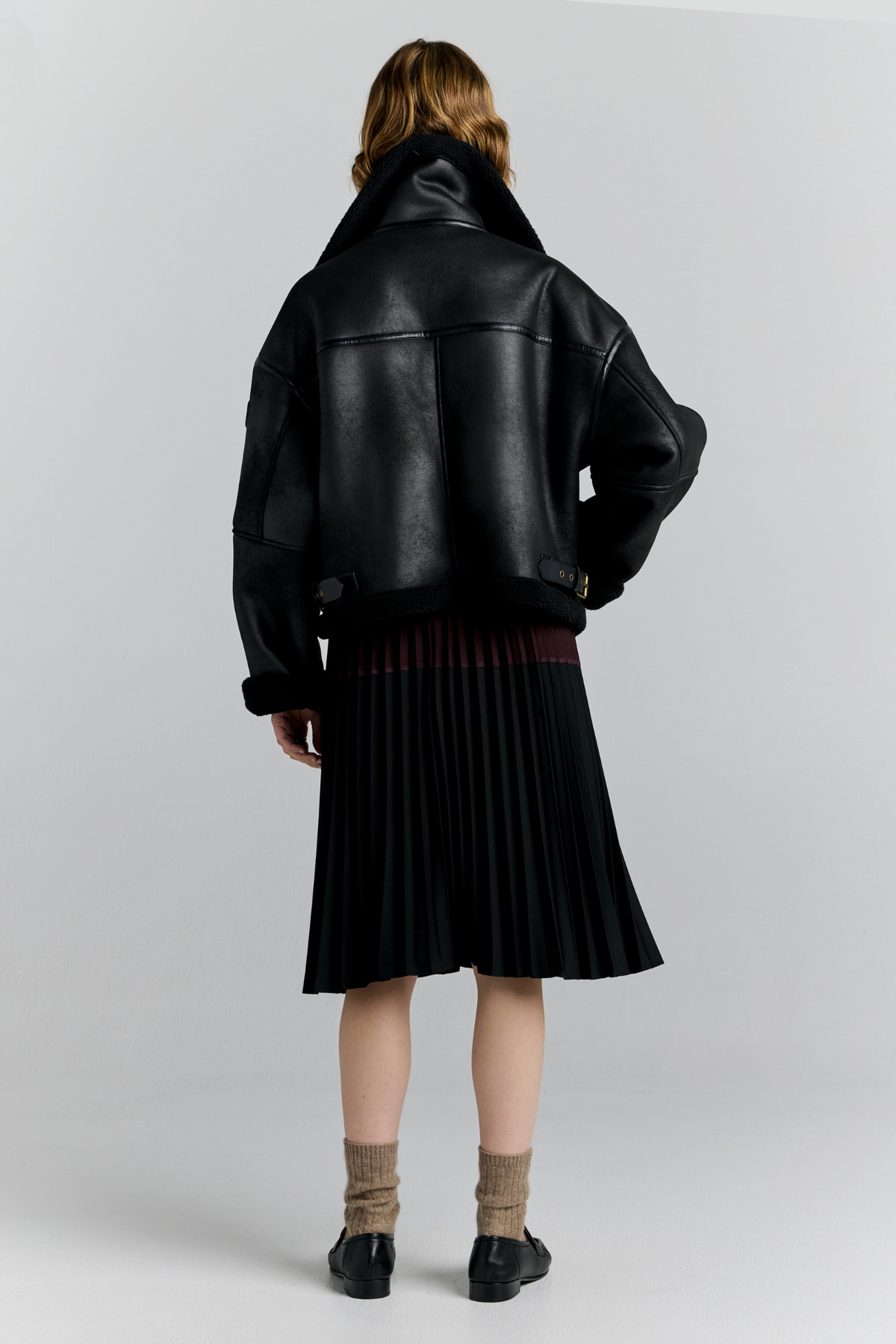 CROPPED AVIATOR JACKET BLACK/BROWN