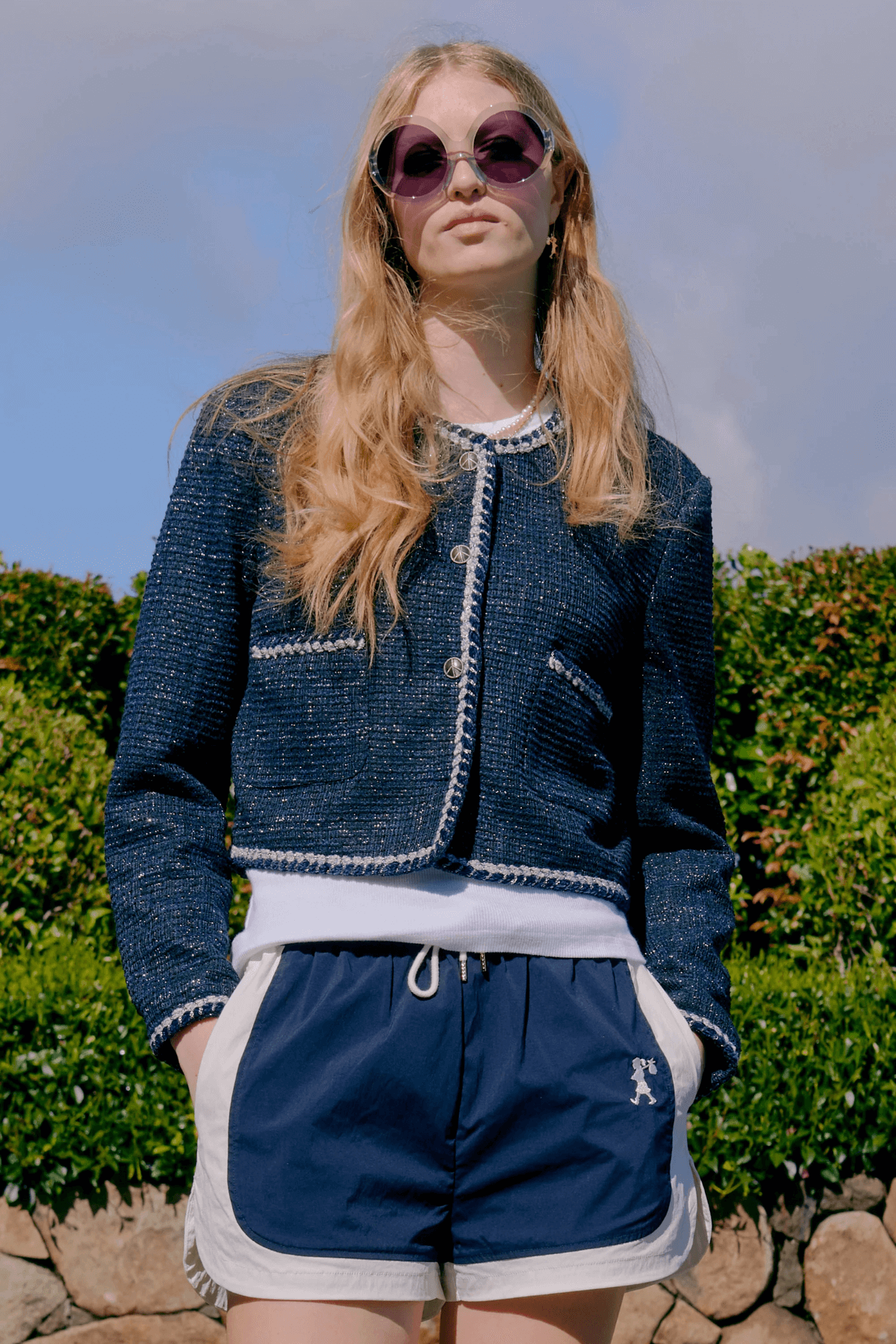 CROPPED BOUCLE JACKET NAVY