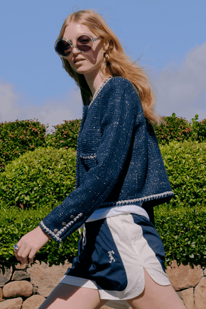 CROPPED BOUCLE JACKET NAVY