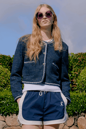 CROPPED BOUCLE JACKET NAVY