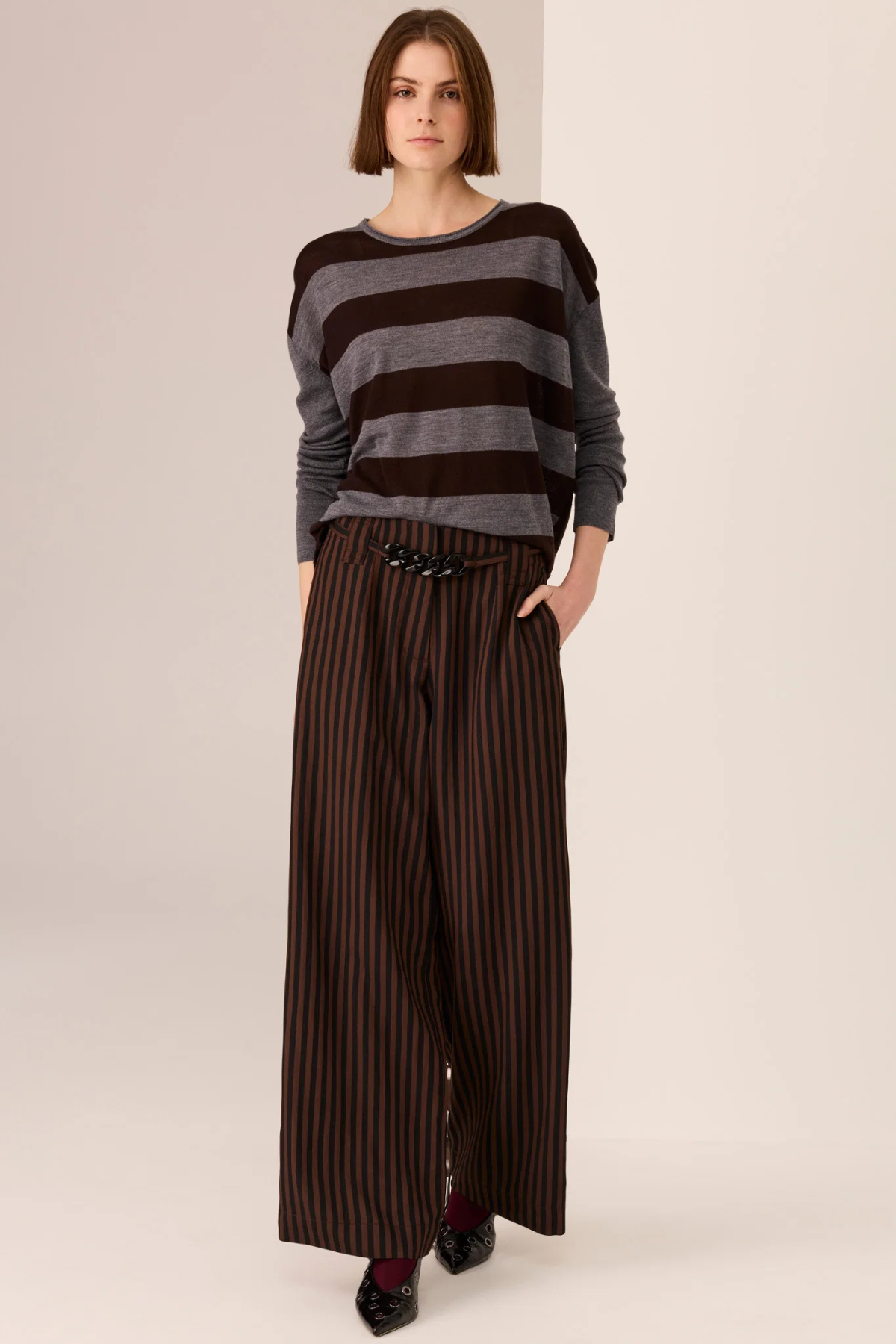 DARA BELTED PANT CHOCOLATE/BLACK